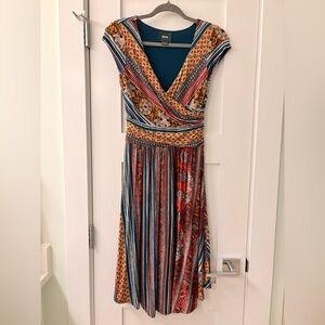 Maeve Striped and Floral Midi Dress